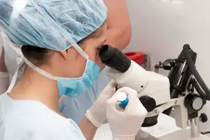 technician doing ivf embryo grading