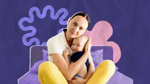 a mom with ms cuddling her baby