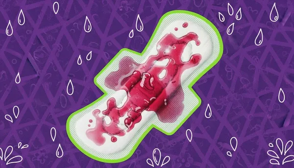 menstrual pad covered in watery period blood