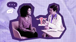 woman talking to doctor about cervical uterine fibroids