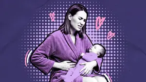 woman having a painful period after pregnancy