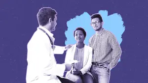 couple talking to a fertility specialist about ivf