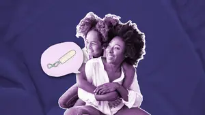 mom and daughter embracing and talking about periods