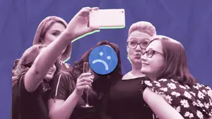 woman with high functioning depression taking a selfie with friends