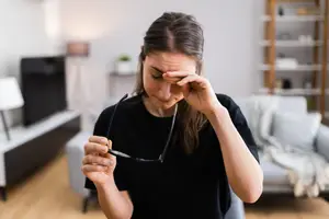 woman struggling with pcos fatigue at work