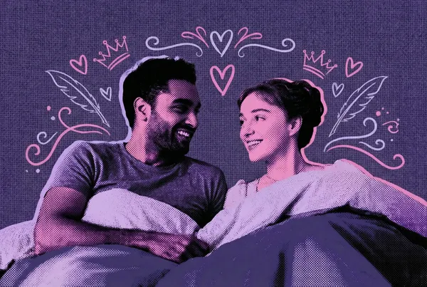 couple in bed watching bridgerton