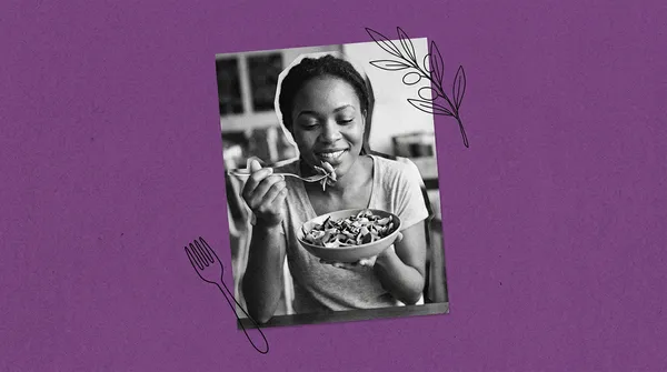 woman eating foods to shrink fibroids
