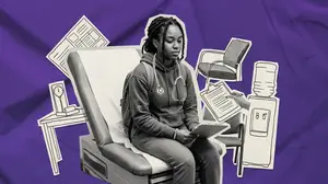 black woman at in the obgyn office to discuss fibroids