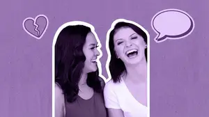 two female friends laughing
