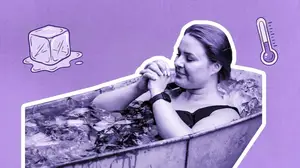 woman taking an ice bath