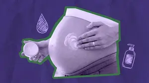woman moisturizing her pregnant belly