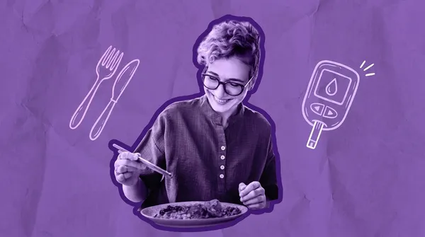 woman with diabetes eating out at an indian restaurant