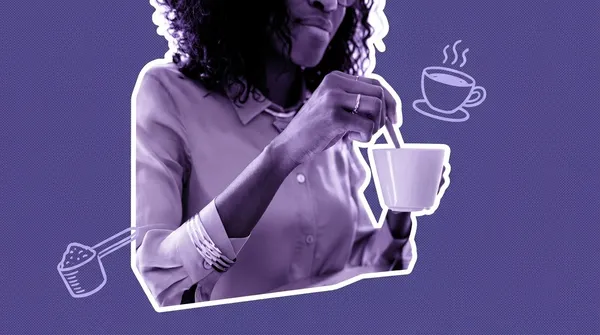 woman stirring protein powder in coffee
