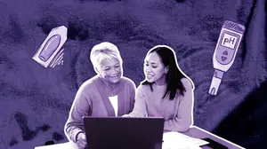 two women googling "can you use boric acid on your period?"