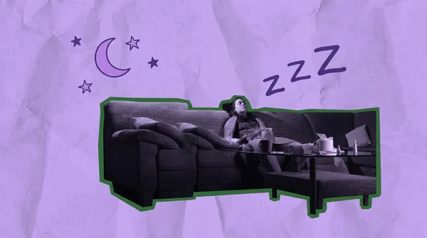 woman who can't sleep due to pcos pain awake on her sofa