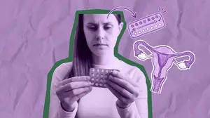 woman with endometriosis looking at a birth control pill packet
