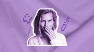 woman covering her mouth with her hand