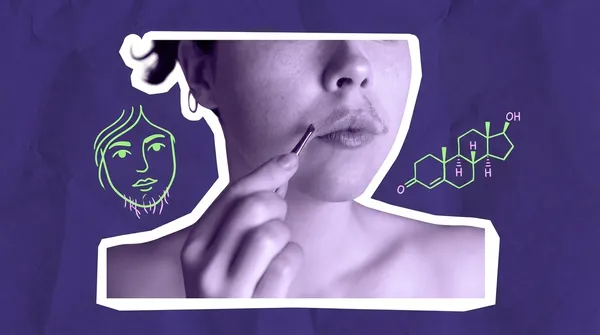 woman plucking her facial hair due to pcos