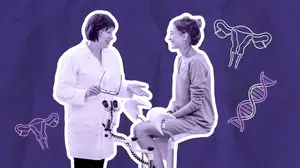 woman talking to doctor about endometrial biopsy before ivf