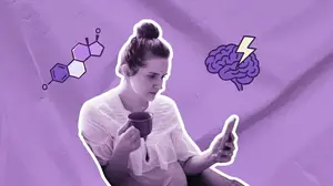 woman googling "anxiety" on her phone