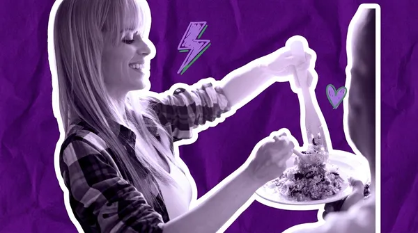 woman tossing a quinoa salad