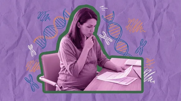 pregnant woman contemplating prenatal genetic testing